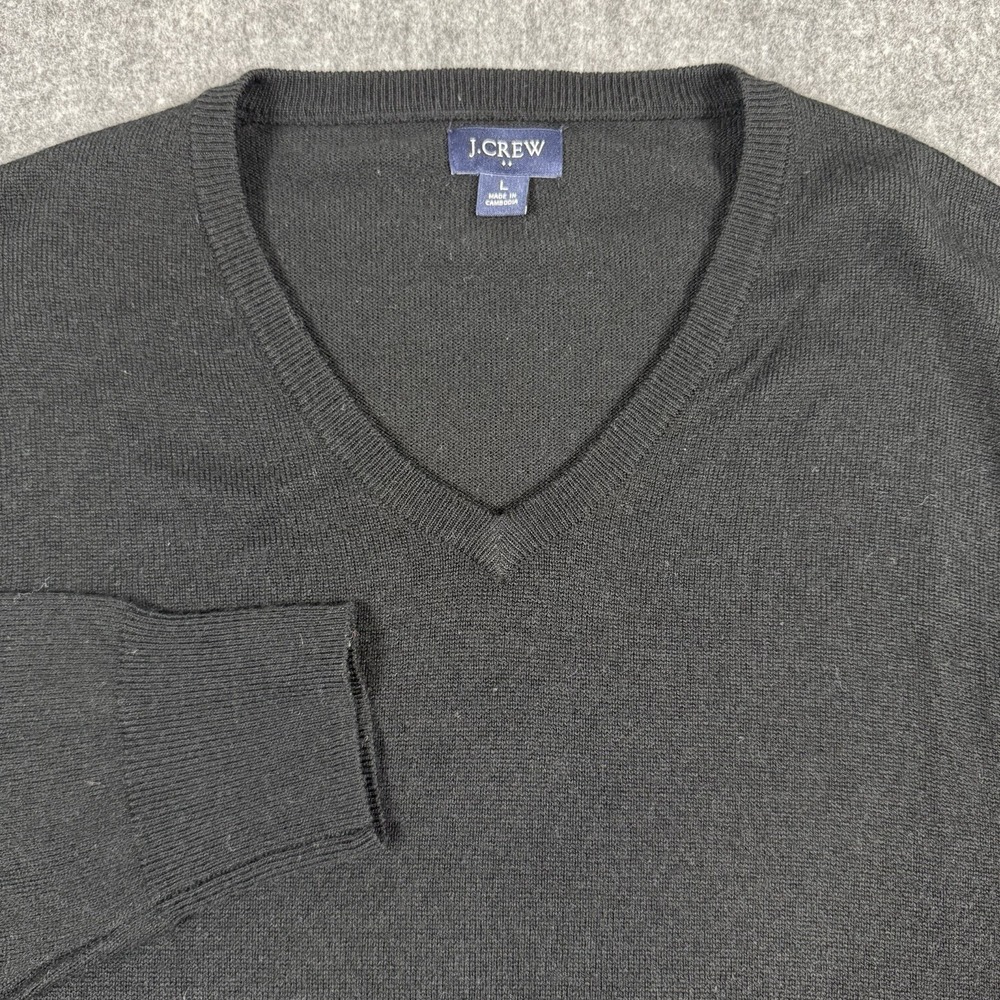 J.Crew Men's V-Neck Sweater Black Size L Merino Wool Blend Pullover